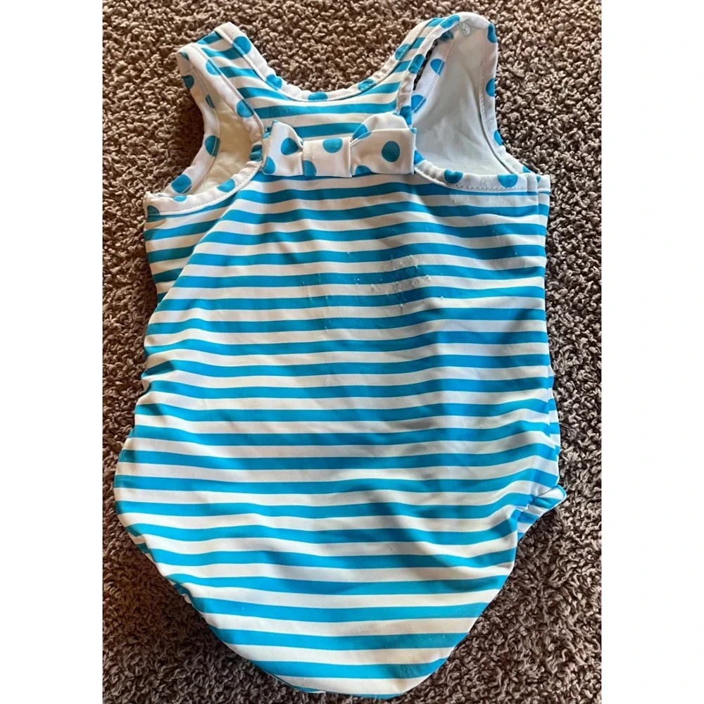 The Bailey Boys Baby Toucan Striped One Piece Swimsuit Blue White Snap Bottom